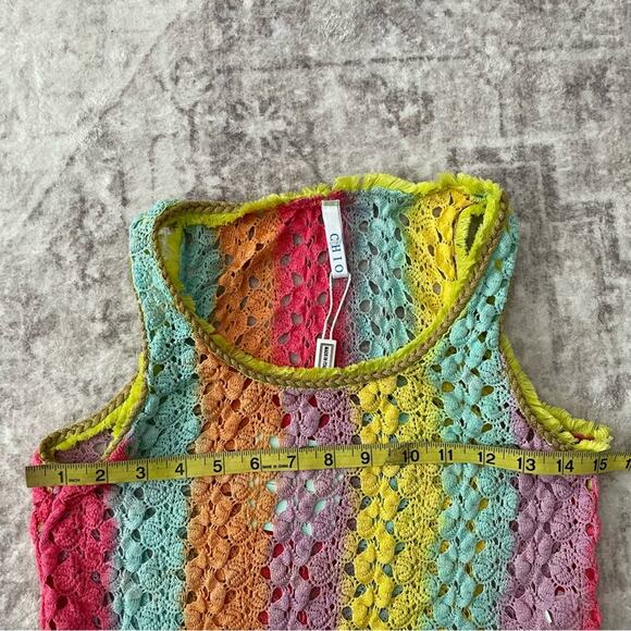 Chio Di Stefanis Crochet Knit Crop Sleeveless Top Rainbow Sz XS New Italy - Picture 10 of 10